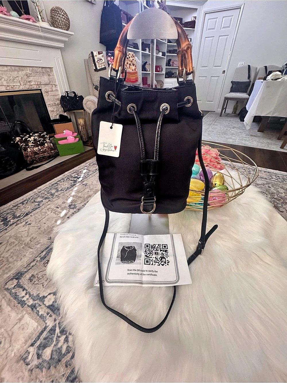 Gucci Bamboo Handle Bucket Bag in Black with COA (certificate of authenticity)